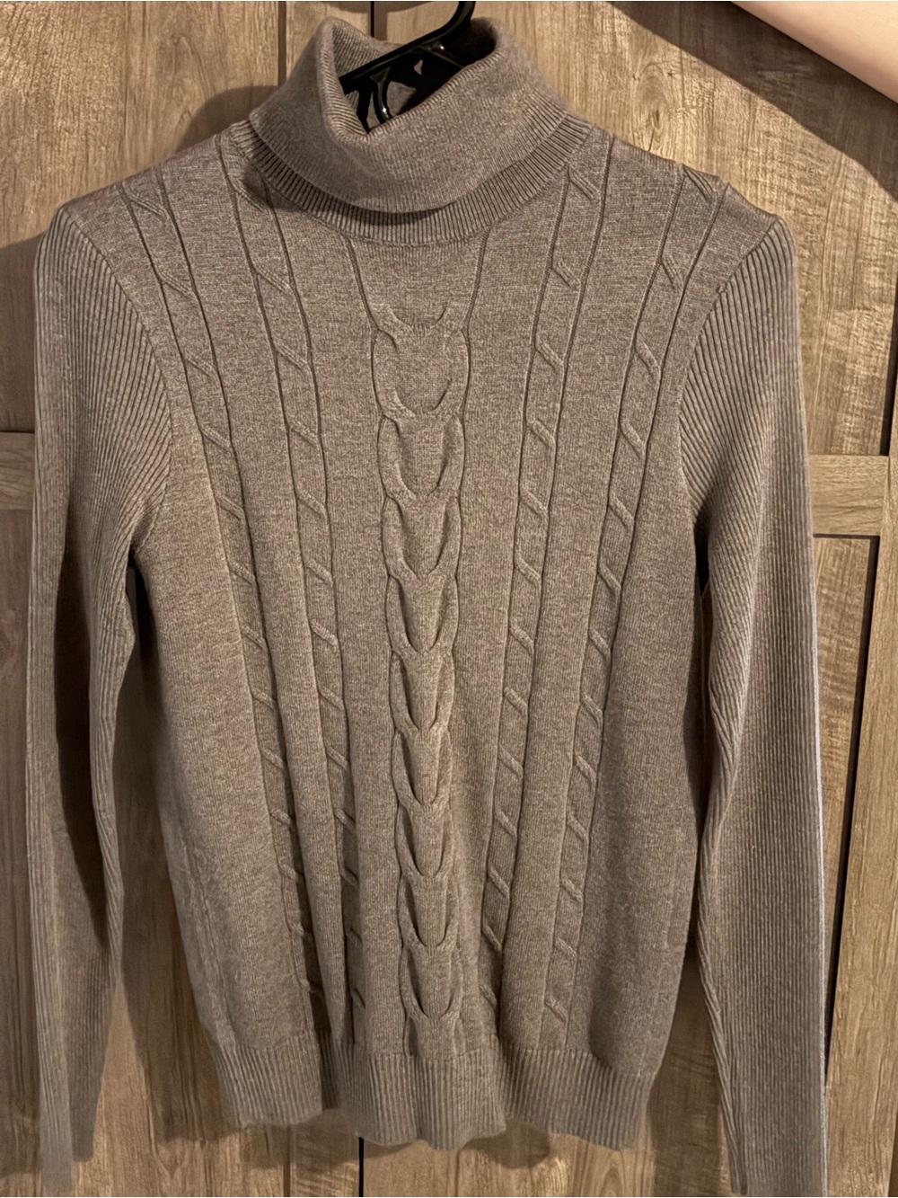 Taupe Cable-Knit Turtleneck Sweater